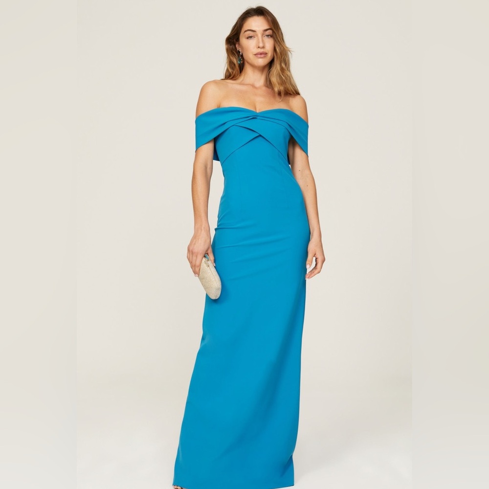 Off-the-Shoulder Maxi Dress in Turquoise